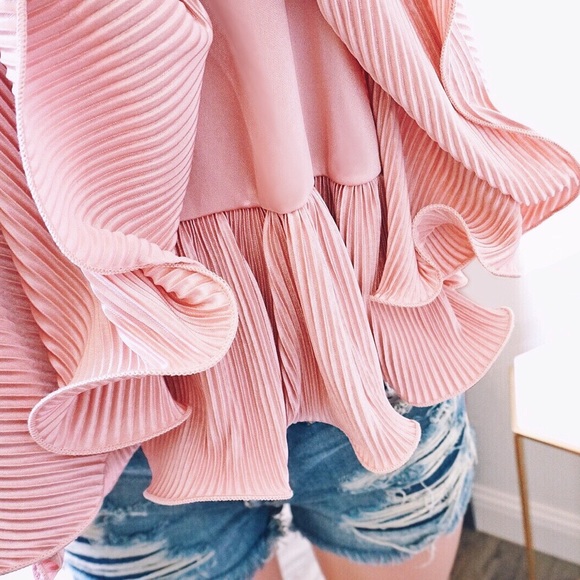 Pink Layered Ruffled Cami Tank Top V-Neck - Picture 4 of 6